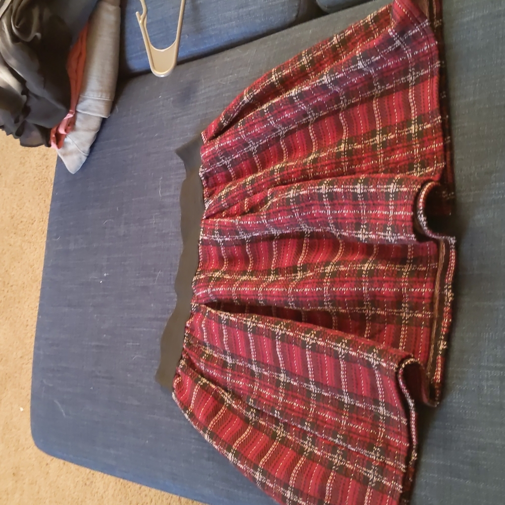 Red Plaid Pleated Skater Skirt